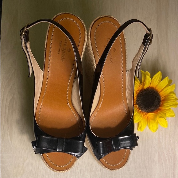 Kate Spade Black Leather Wedges - Picture 1 of 8